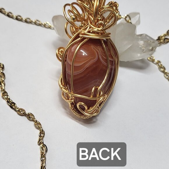 Carnelian  Agate Wire  Wrapped Pendant- Necklace - Picture 3 of 4